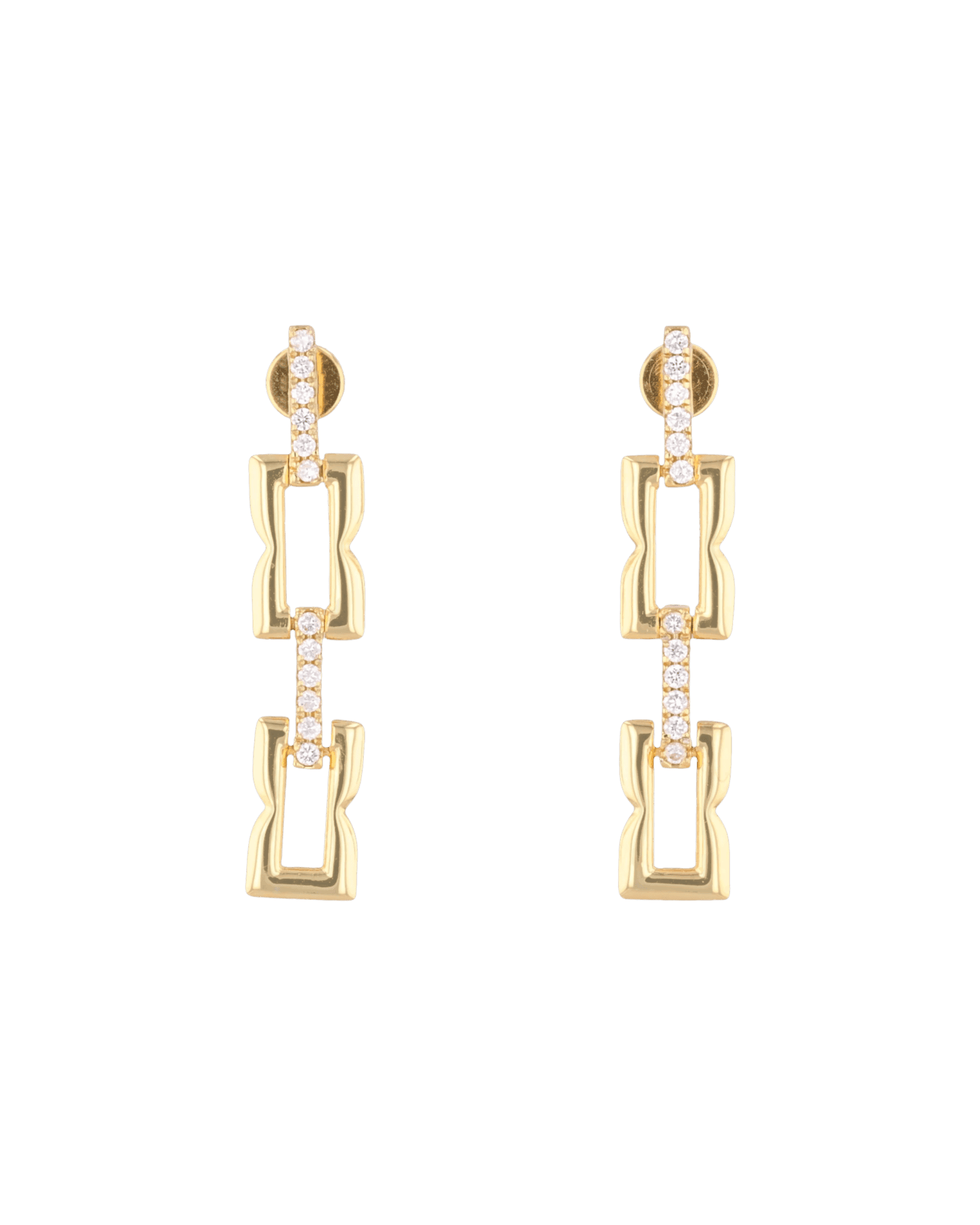 Lavana signature gold link long drop earrings with lab grown diamonds
