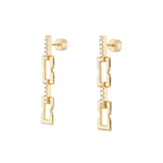 Lavana signature gold link long drop earrings with lab grown diamonds