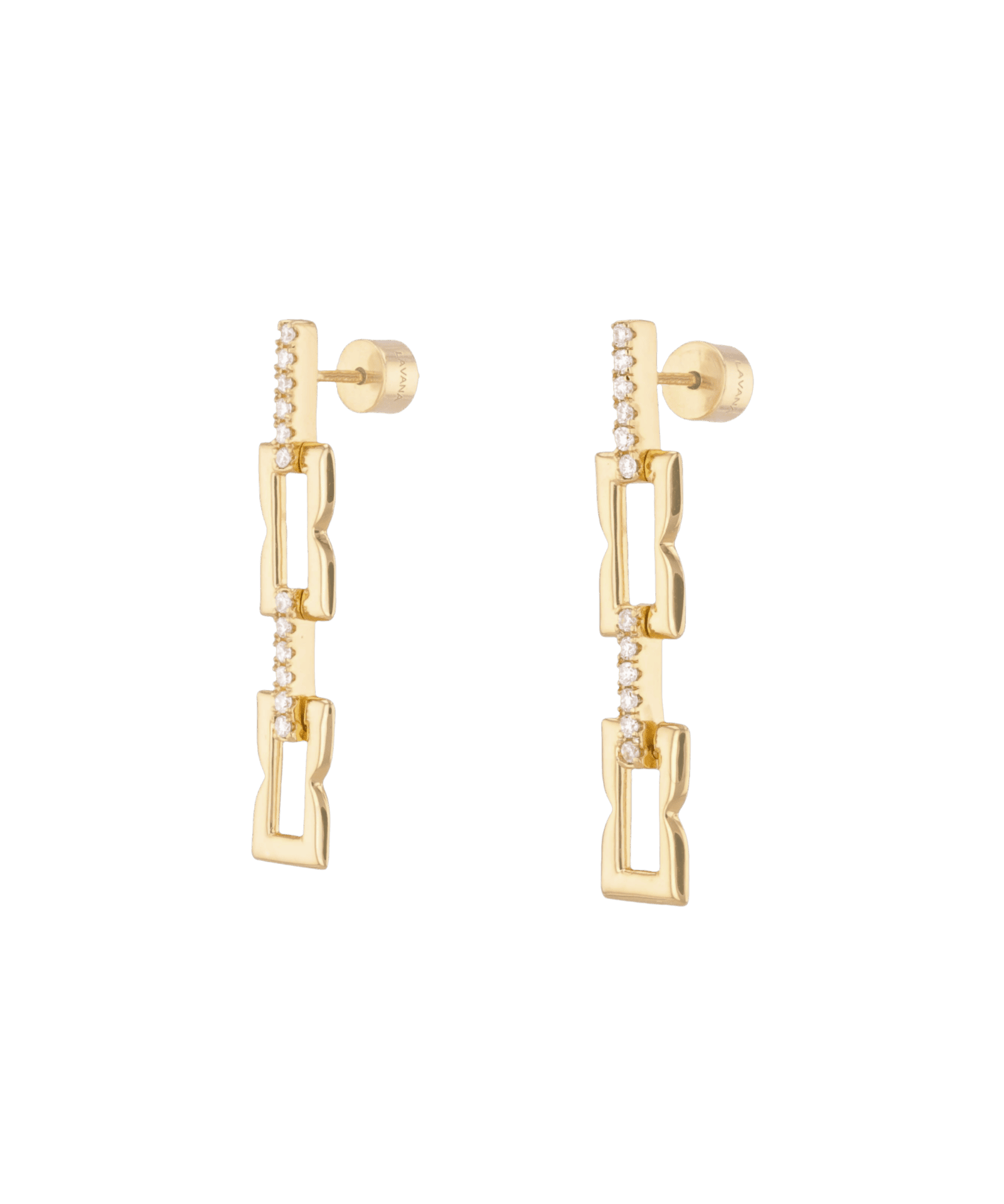 Lavana signature gold link long drop earrings with lab grown diamonds