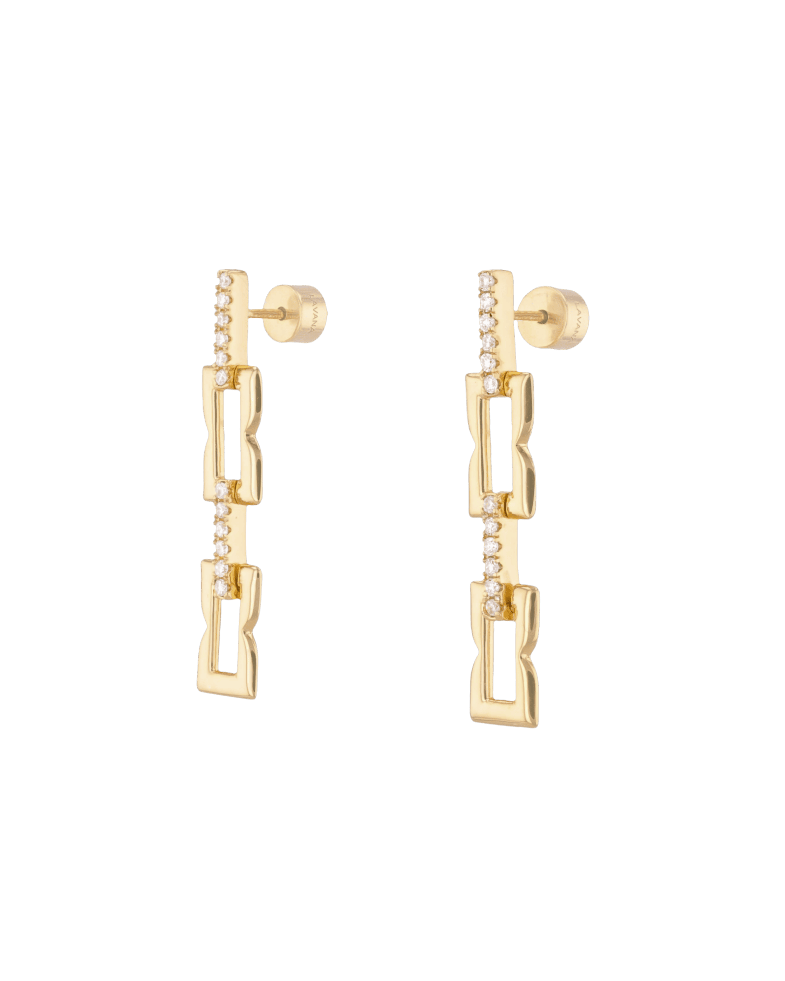 Lavana signature gold link long drop earrings with lab grown diamonds