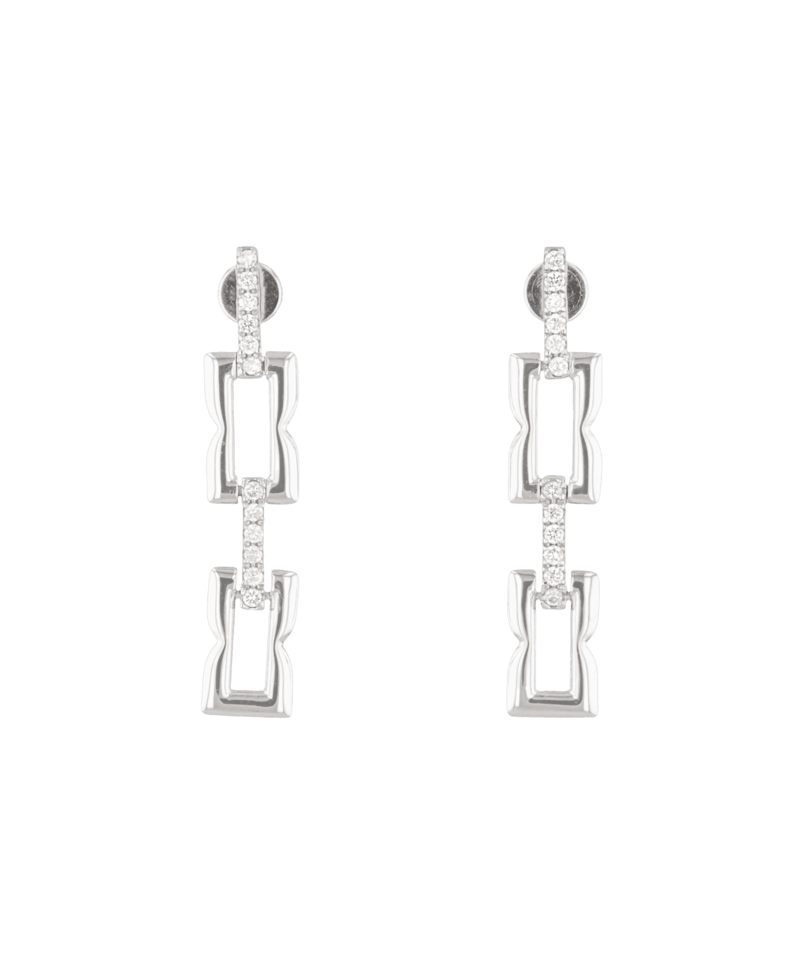 Lavana signature silver link long drop earrings with lab grown diamonds