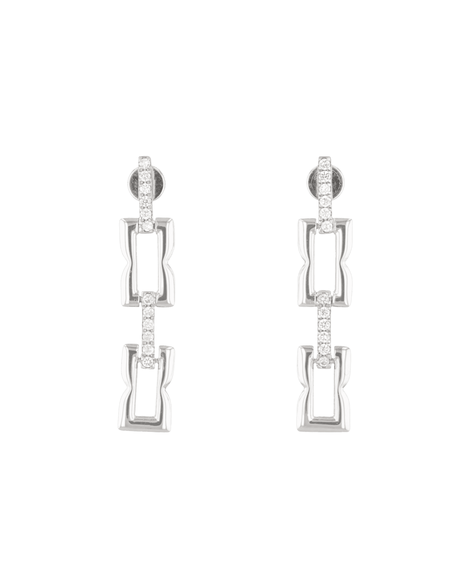 Lavana signature silver link long drop earrings with lab grown diamonds