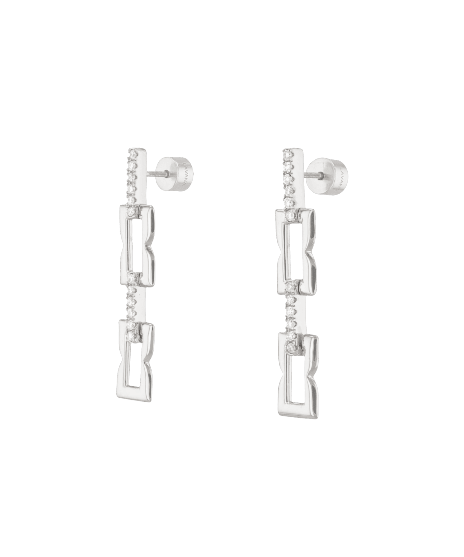 Lavana signature silver link long drop earrings with lab grown diamonds