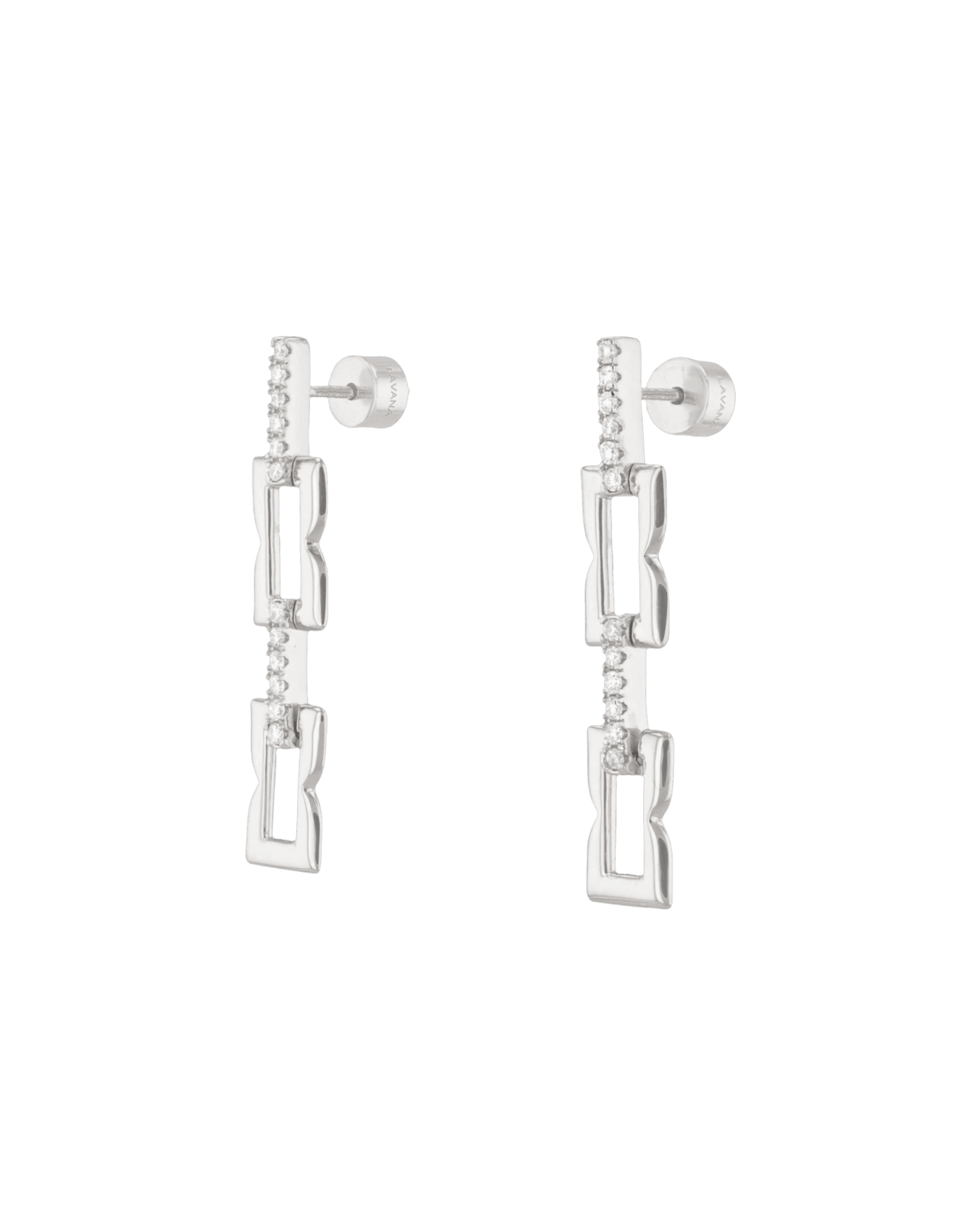 Lavana signature silver link long drop earrings with lab grown diamonds
