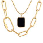 Layer Me Paperclip Tag Gold Chain Necklace by Lavana, paperclip chain with beaded chain and tag pendant