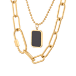 Layer Me Paperclip Tag Gold Chain Necklace by Lavana, paperclip chain with beaded chain and tag pendant