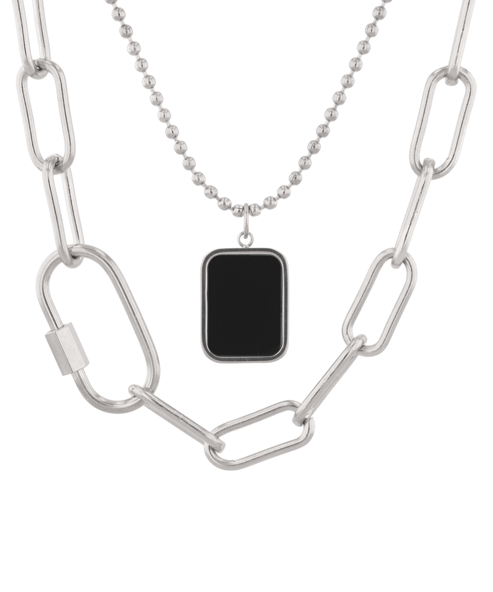 Layer Me Paperclip Tag Silver Chain Necklace by Lavana, paperclip chain with beaded chain and tag pendant