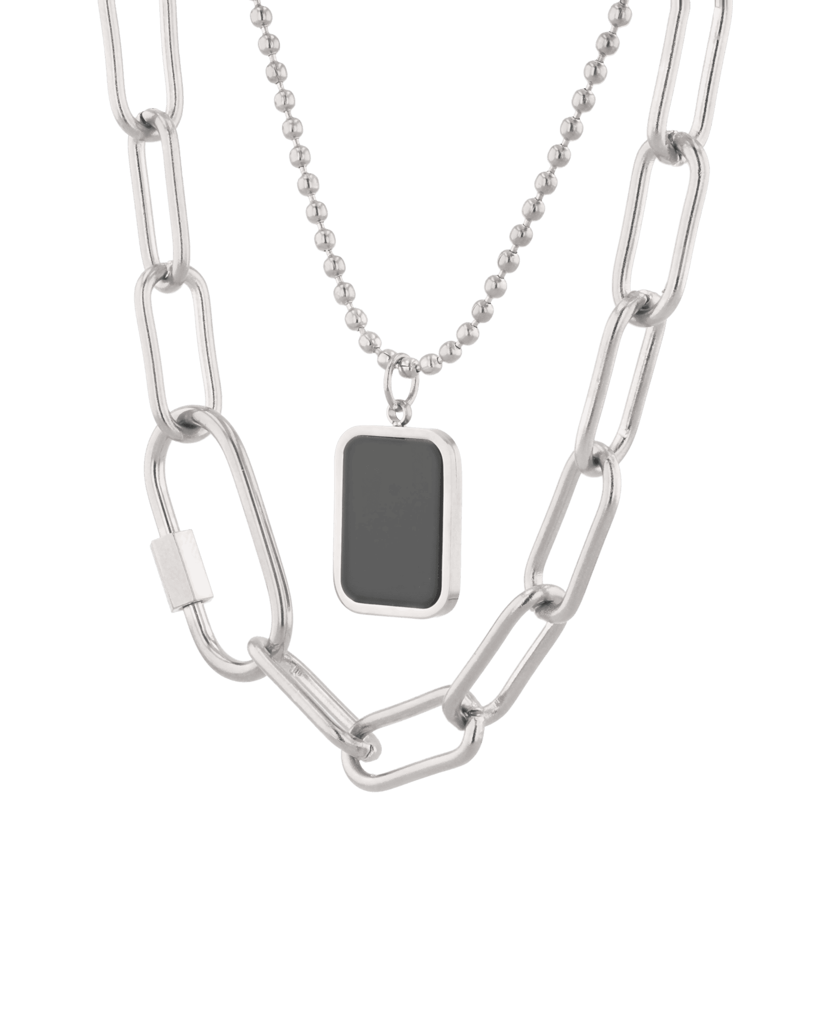 Layer Me Paperclip Tag Silver Chain Necklace by Lavana, paperclip chain with beaded chain and tag pendant