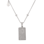 Leo Silver Zodiac Tag Necklace by Lavana, engraved tag with constellation on beaded chain, back view