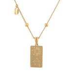 Libra Gold Zodiac Tag Necklace by Lavana, engraved tag with constellation on beaded chain, back view