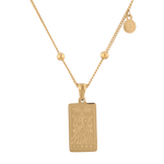 Libra Gold Zodiac Tag Necklace by Lavana, engraved tag with constellation on beaded chain, front view