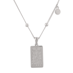 Libra Silver Zodiac Tag Necklace by Lavana, engraved tag on beaded chain, front view