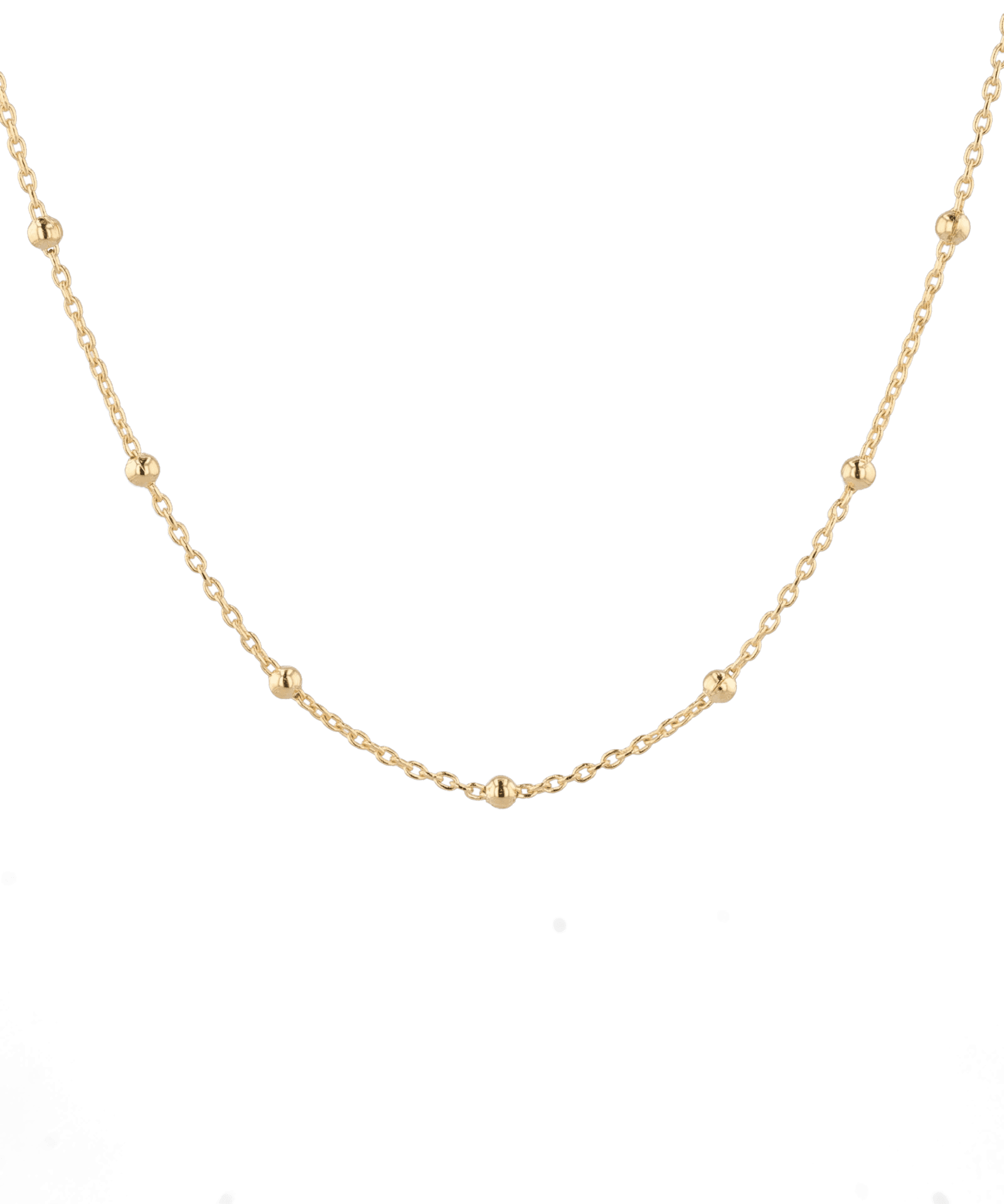 Lille Gold Station Chain Necklace by Lavana, with delicate cable and petite bead stations, front view