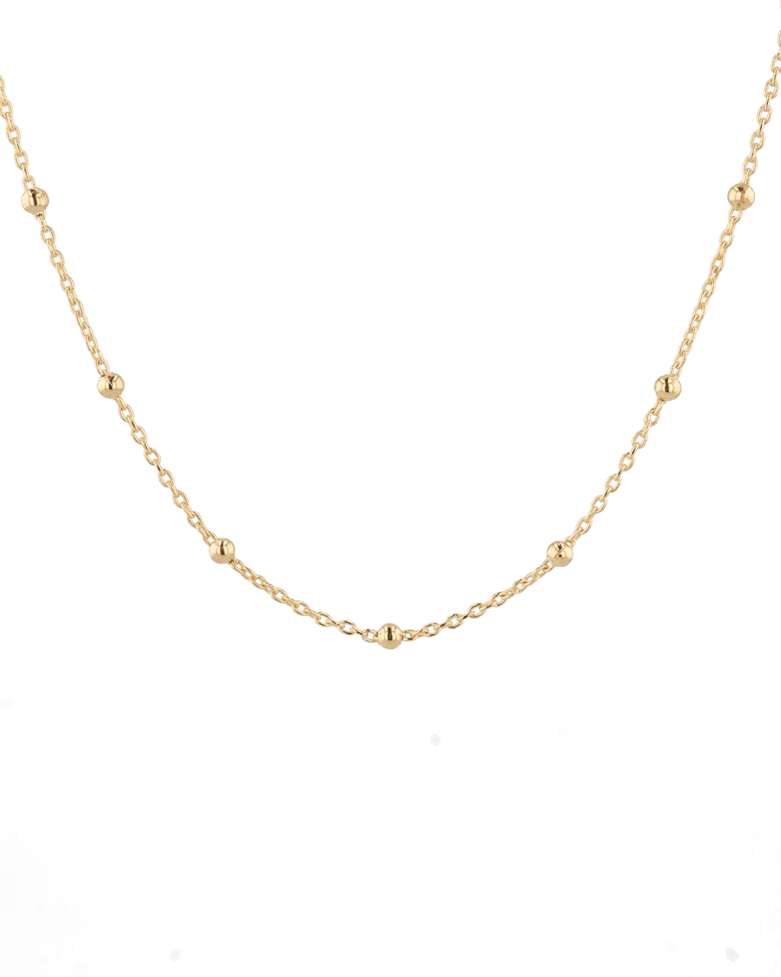 Lille Gold Station Chain Necklace by Lavana, with delicate cable and petite bead stations, front view
