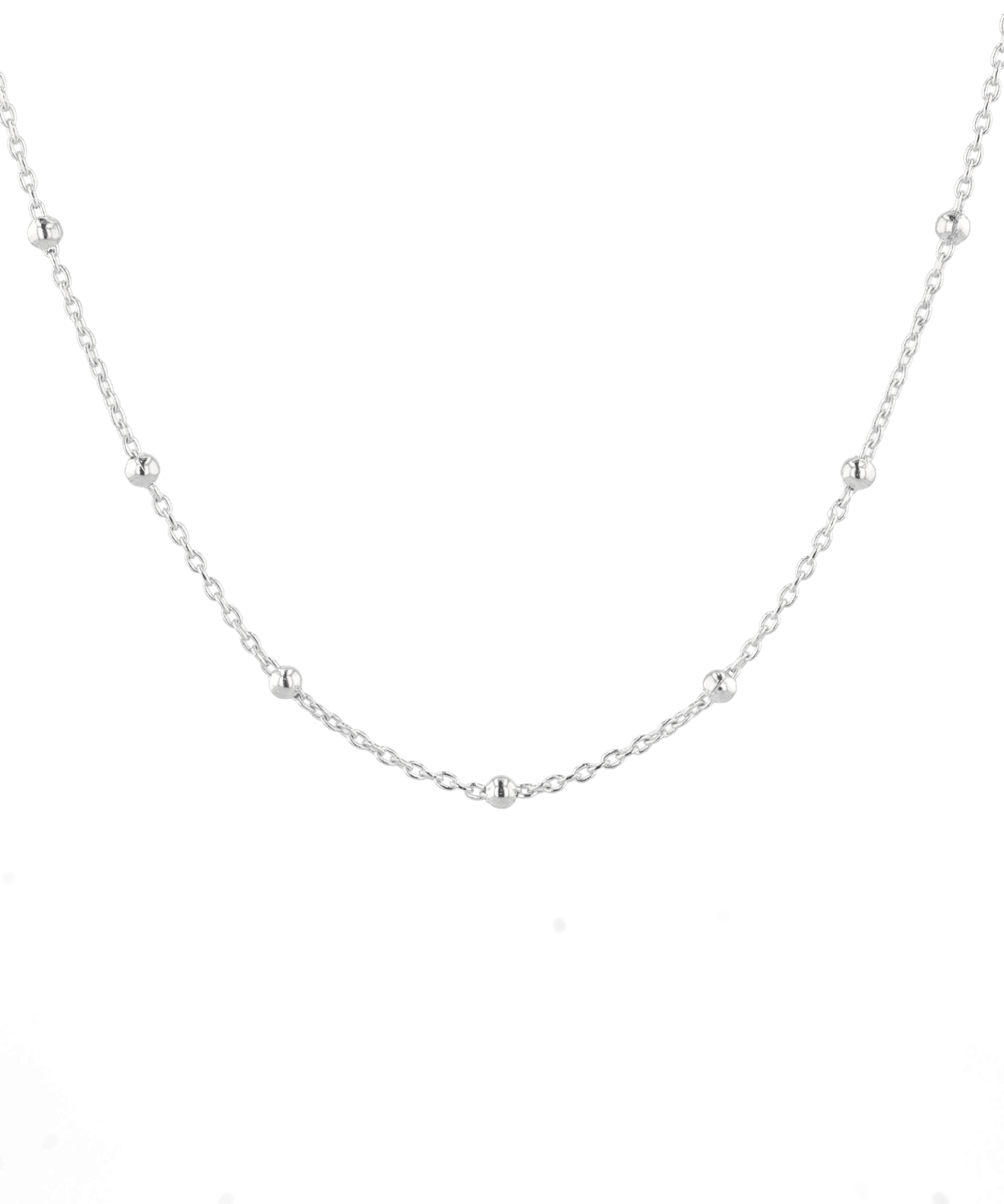 Lille Silver Station Chain Necklace by Lavana, with delicate cable and petite bead stations, front view