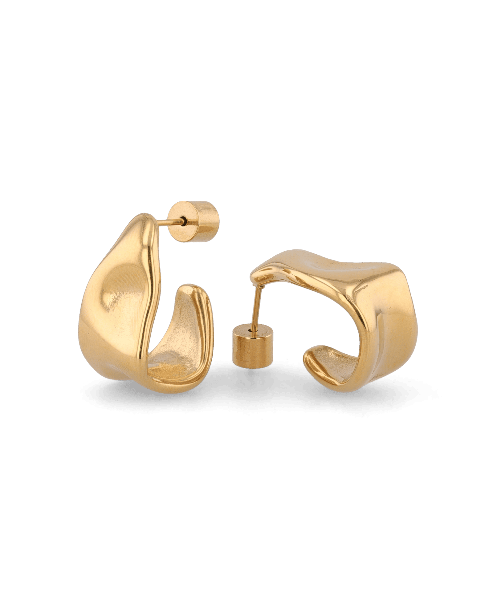 Liquid Arc Gold Earrings by LAVANA, sculptural tapered arc with high gloss finish