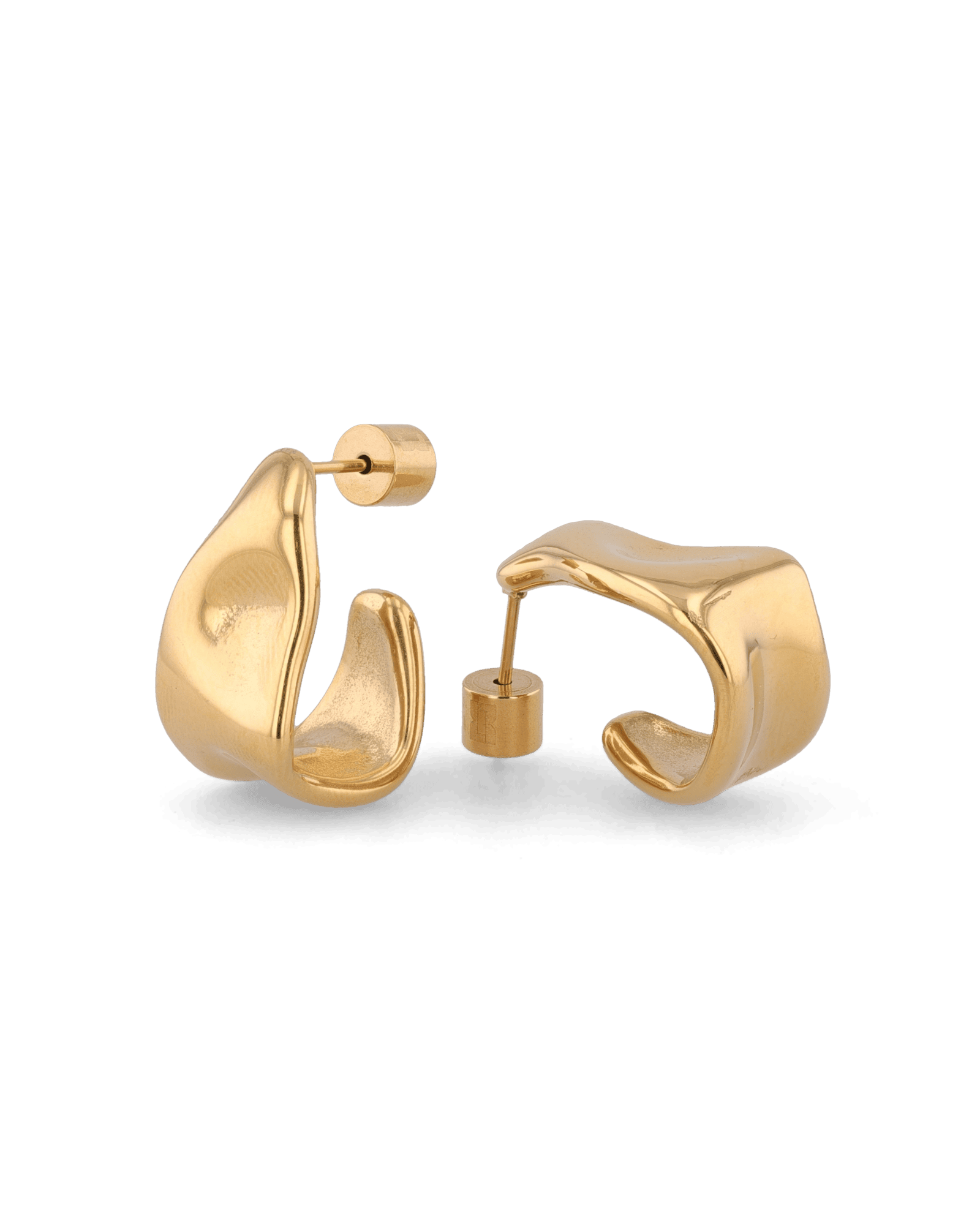 Liquid Arc Gold Earrings by LAVANA, sculptural tapered arc with high gloss finish