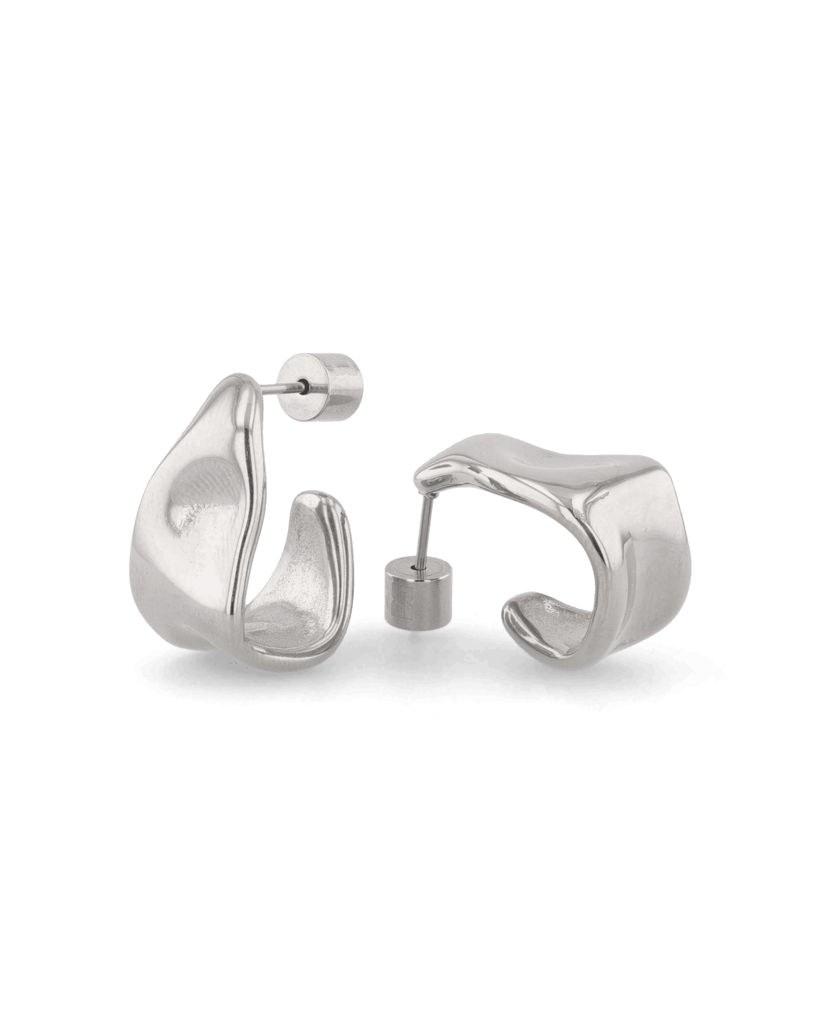 Liquid Arc Silver Earrings by LAVANA, sculptural tapered arc with high gloss finish