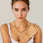 Luxe Link Gold Chain Necklace Bracelet by Lavana, on model; Hardwear inspired dressy set polished spheres on T-bar