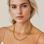 Luxe Link Gold Chain Necklace by Lavana, on model; chunky polished links Hardwear inspired dressy set