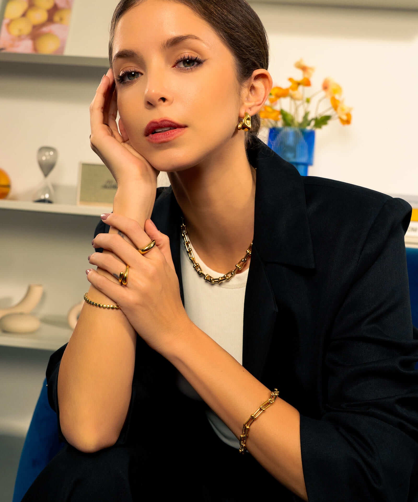 Luxe Link Gold Chain Necklace by Lavana, on model chunky polished modern links Hardwear inspired dressy set