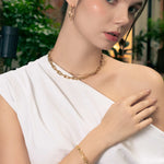 Luxe Link Gold Chain Necklace by Lavana, on model; chunky polished modern links Hardwear inspired dressy set
