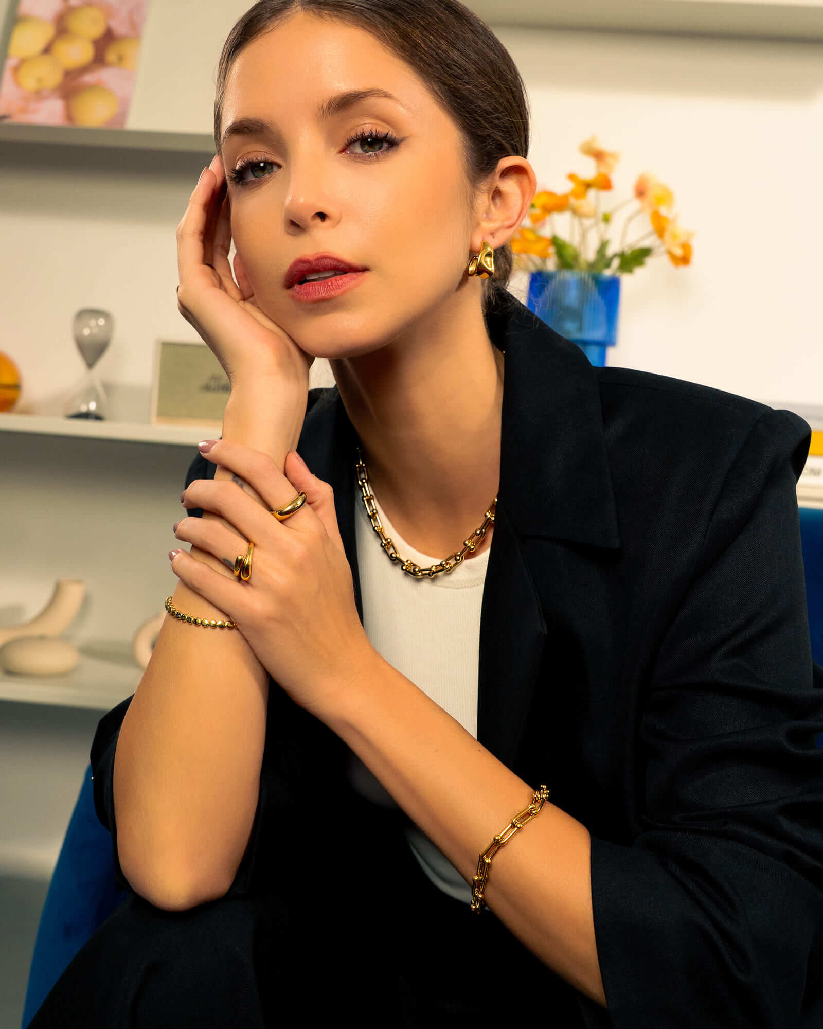 Luxe Link Gold Chain Necklace by Lavana, on model chunky polished modern links Hardwear inspired dressy set