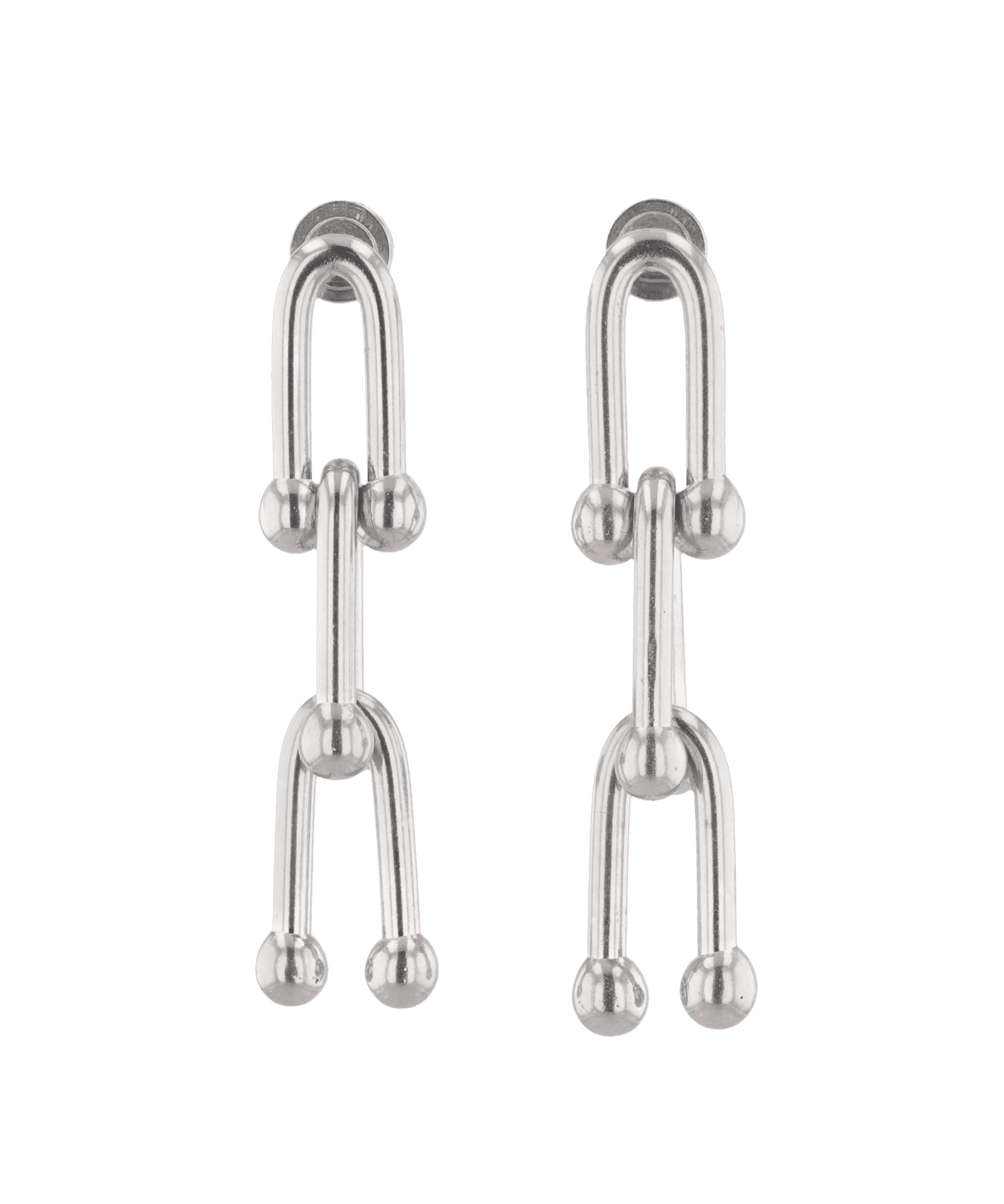 Luxe Link Silver Earrings by LAVANA, elongated link drops with polished spheres