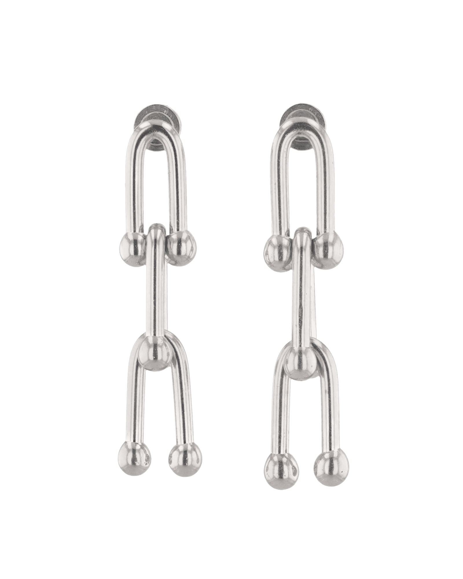 Luxe Link Silver Earrings by LAVANA, elongated link drops with polished spheres