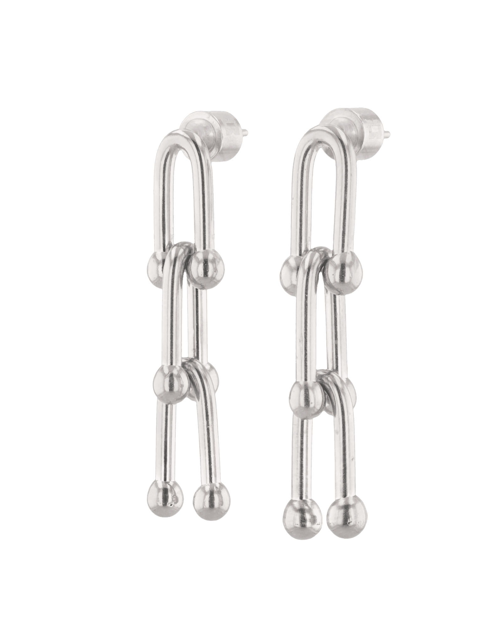 Luxe Link Silver Earrings by LAVANA, elongated link drops with polished spheres