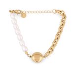 Madeira Gold Pearl Bracelet by Lavana, half chain half freshwater pearls with engravable disc