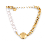 Madeira Gold Pearl Bracelet by Lavana, half chain half freshwater pearls with engravable disc
