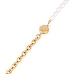 Madeira Gold Pearl Bracelet by Lavana, half chain half freshwater pearls with engravable disc