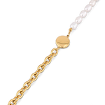Madeira Gold Pearl Bracelet by Lavana, half chain half freshwater pearls with engravable disc