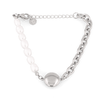 Madeira Silver Pearl Bracelet by Lavana, half chain half freshwater pearls with engravable disc