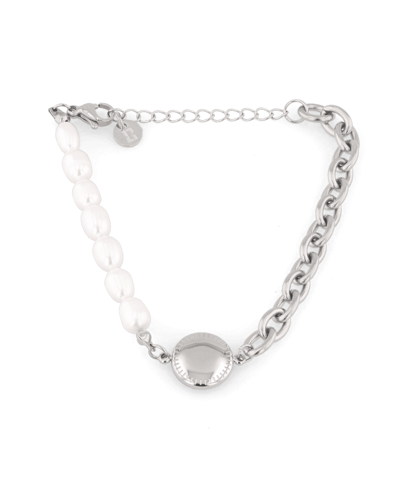 Madeira Silver Pearl Bracelet by Lavana, half chain half freshwater pearls with engravable disc