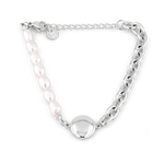Madeira Silver Pearl Bracelet by Lavana, half chain half freshwater pearls with engravable disc