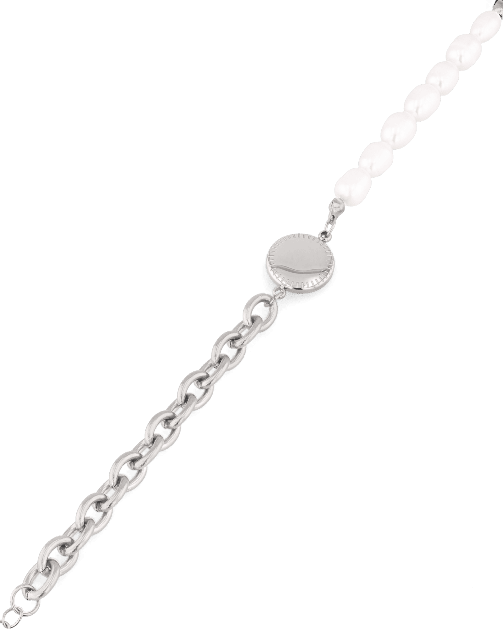 Madeira Silver Pearl Bracelet by Lavana, half chain half freshwater pearls with engravable disc