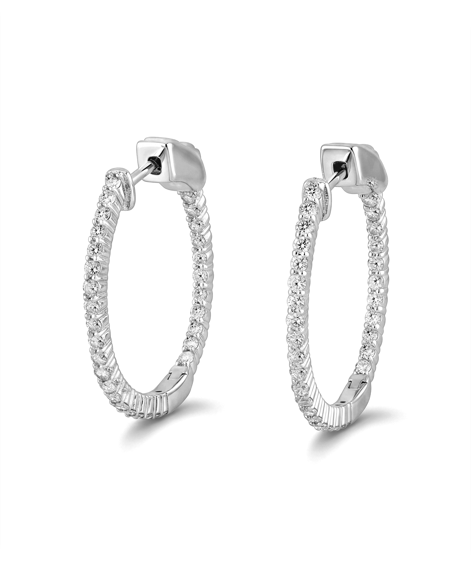 Madrid Silver Diamond Hoop Earrings by Lavana Round Cut Pave Lab Grown Diamonds