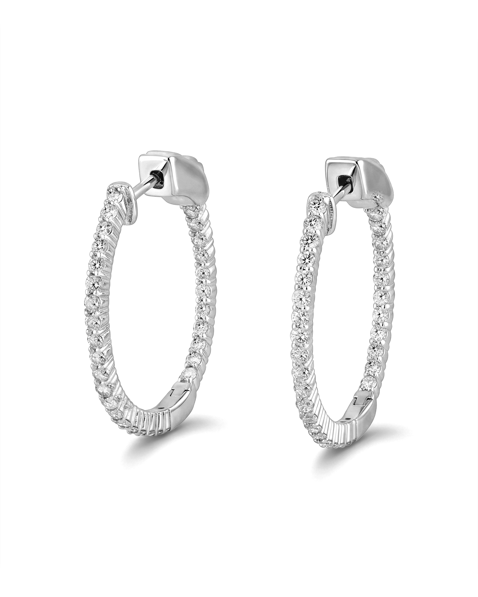 Madrid Silver Diamond Hoop Earrings by Lavana Round Cut Pave Lab Grown Diamonds