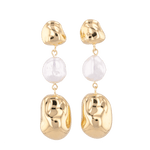 Majorca Gold Pearl Drop Earrings by LAVANA, organic open curves with central freshwater pearl