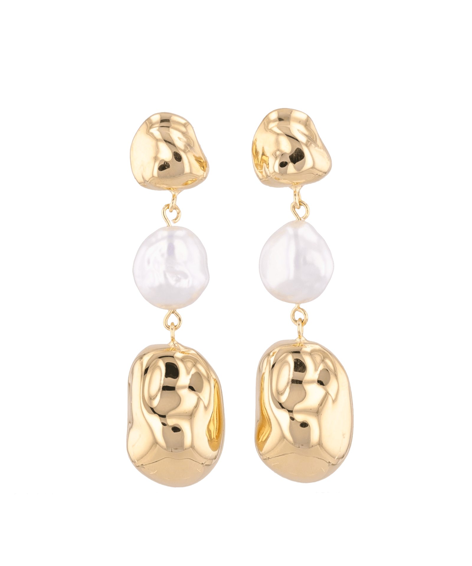 Majorca Gold Pearl Drop Earrings by LAVANA, organic open curves with central freshwater pearl
