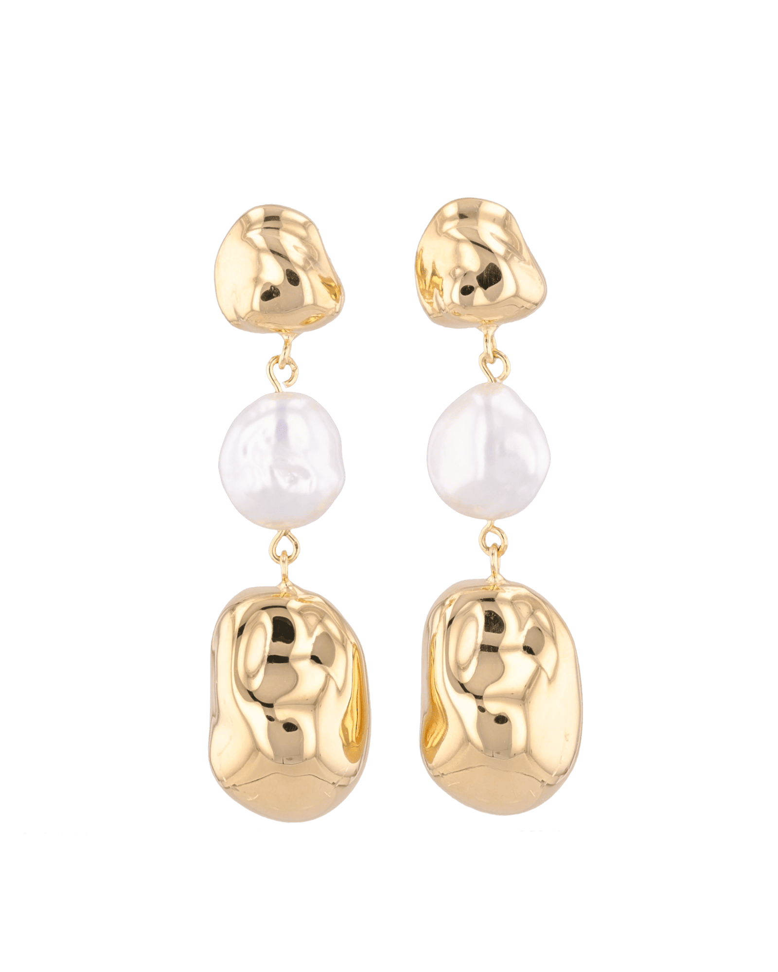 Majorca Gold Pearl Drop Earrings by LAVANA, organic open curves with central freshwater pearl