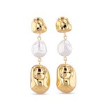 Majorca Gold Pearl Drop Earrings by LAVANA, organic open curves with central freshwater pearl