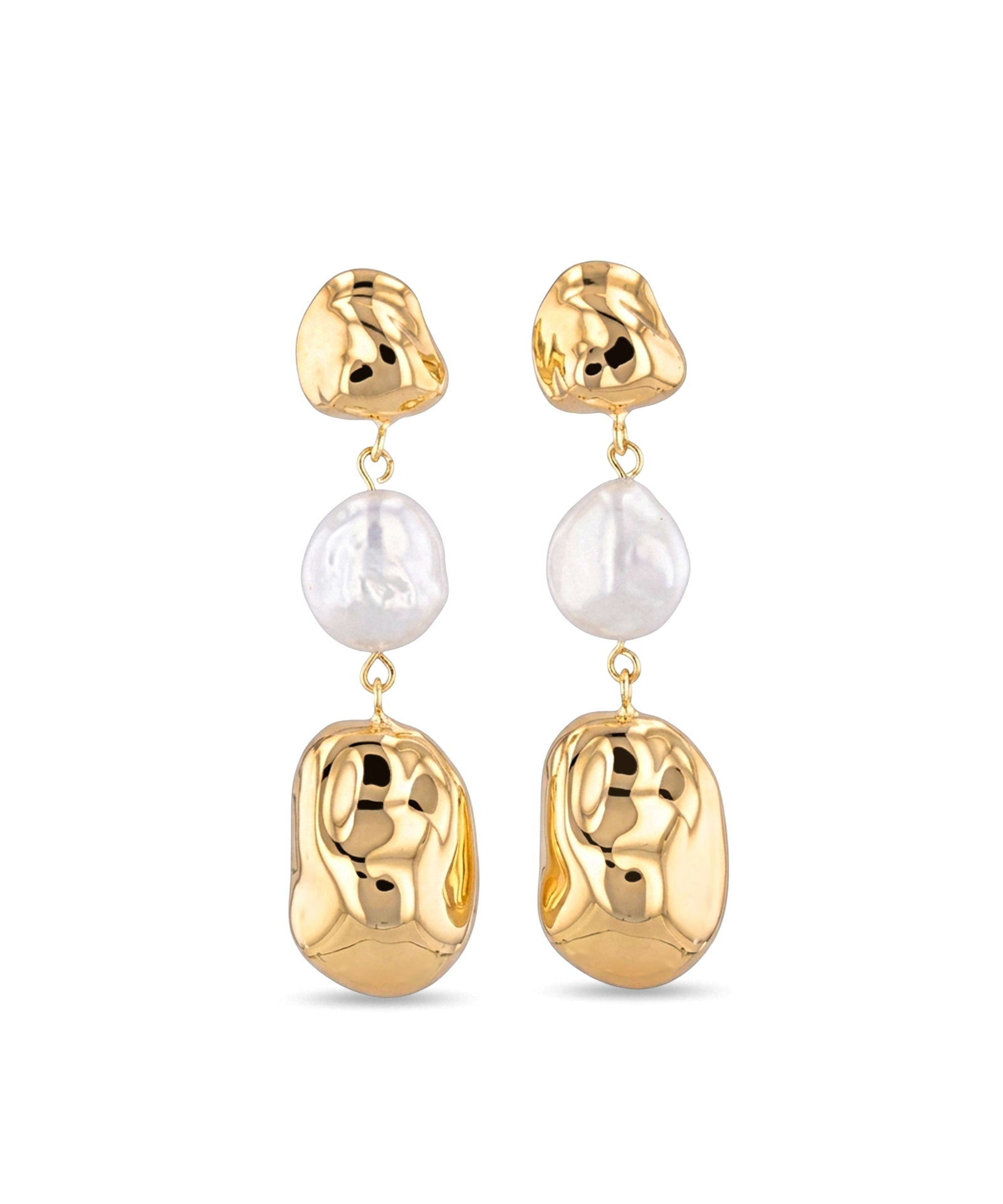 Majorca Gold Pearl Drop Earrings by LAVANA, organic open curves with central freshwater pearl