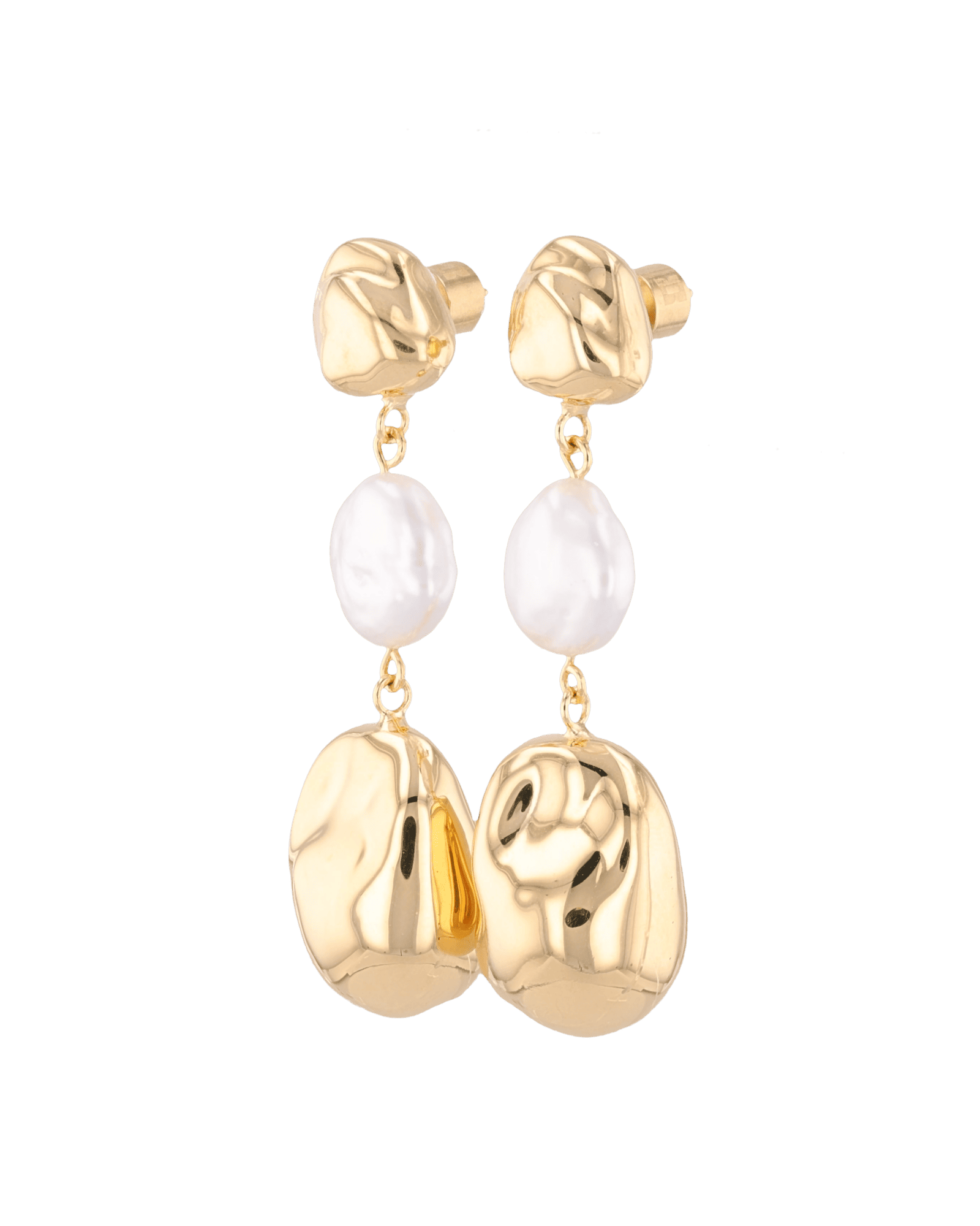 Majorca Gold Pearl Drop Earrings by LAVANA, organic open curves with central freshwater pearl