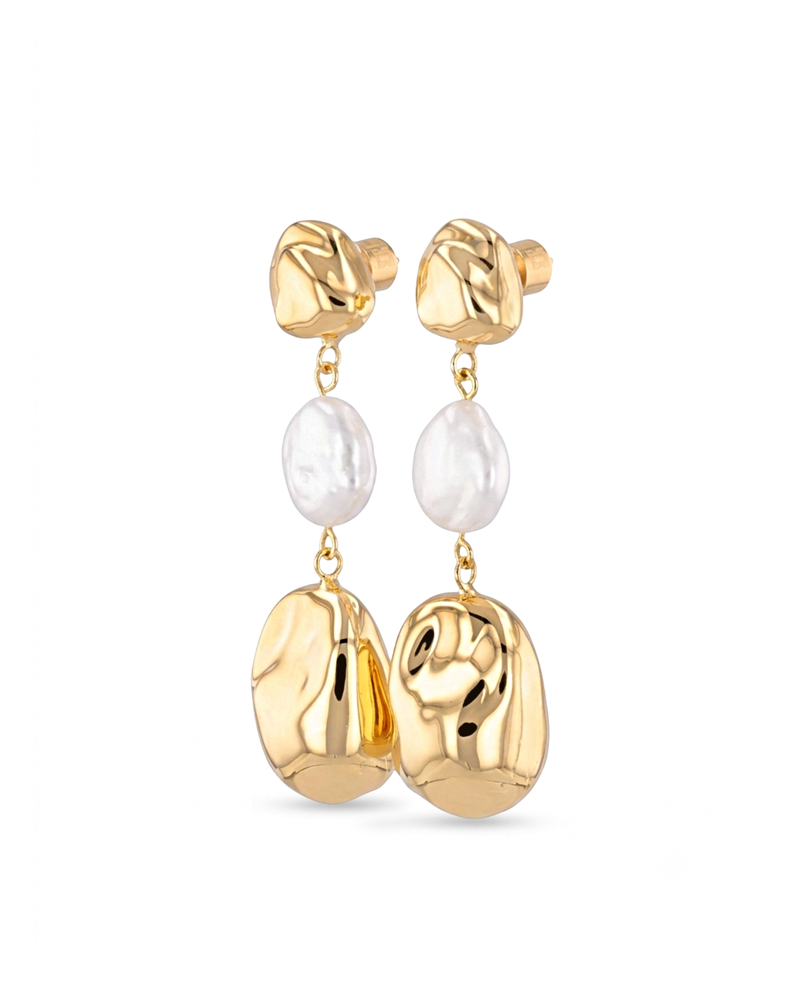Majorca Gold Pearl Drop Earrings by LAVANA, organic open curves with central freshwater pearl