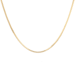 Mali Gold Box Chain Necklace by Lavana, with polished, square link profile, front view