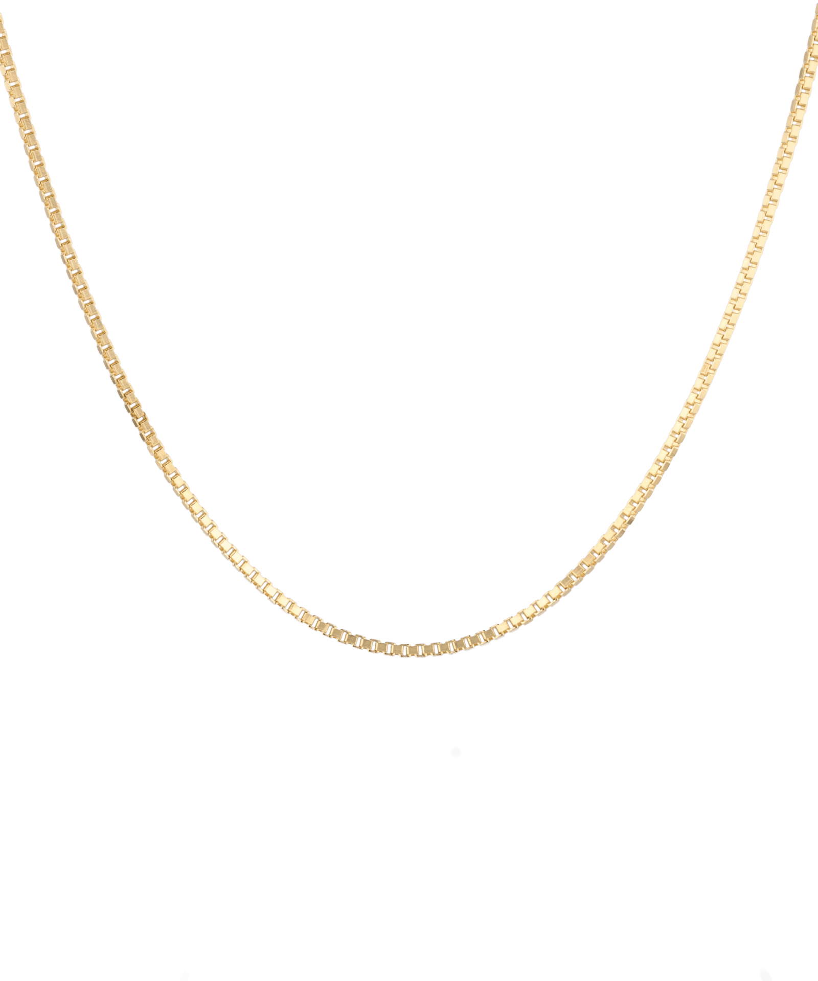 Mali Gold Box Chain Necklace by Lavana, with polished, square link profile, front view