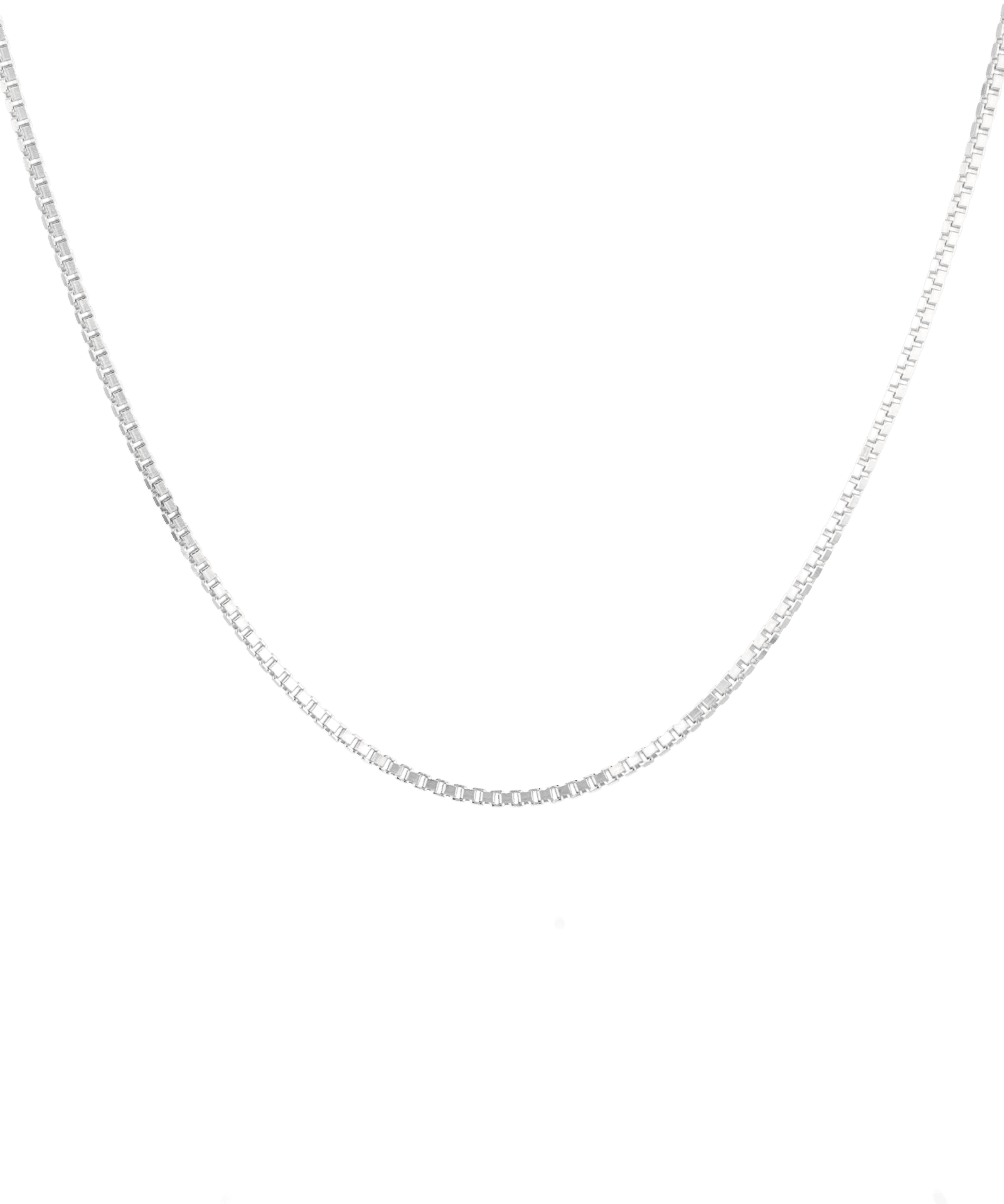 Mali Sterling Silver Box Chain Necklace by Lavana, with sleek, square link profile, front view